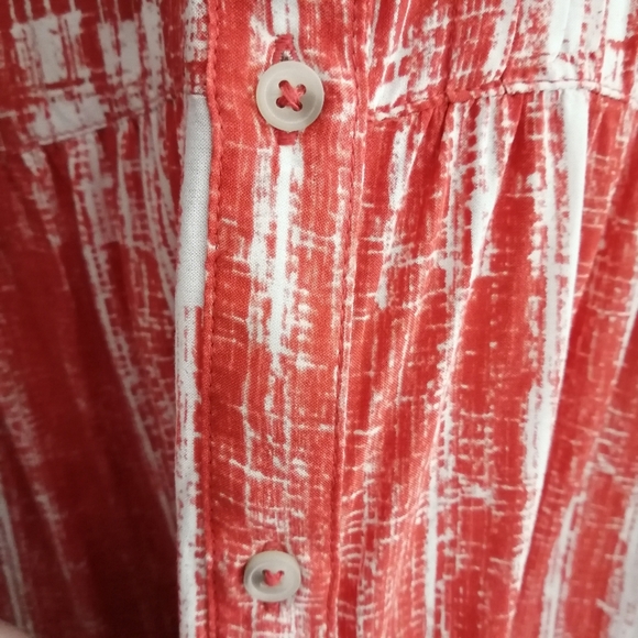 Anthropologie Maeve Calia Tunic Button Up Blouse Orange and White 10 - Picture 9 of 16